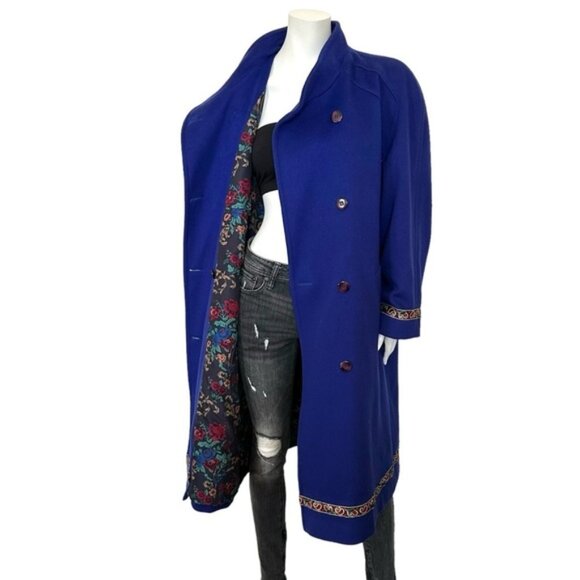 London Fog Vintage Wool Jewel Toned Purple Oversized Long Coat Jacket - Picture 2 of 15